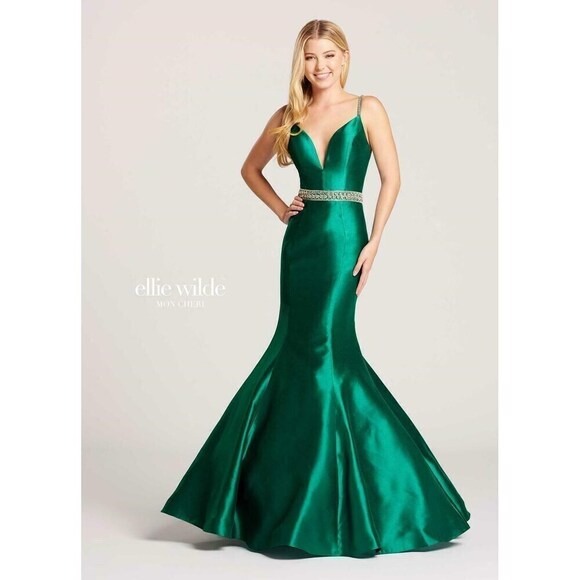 Ellie Wilde Grad Prom Dress EW118084 Emerald - Picture 1 of 5